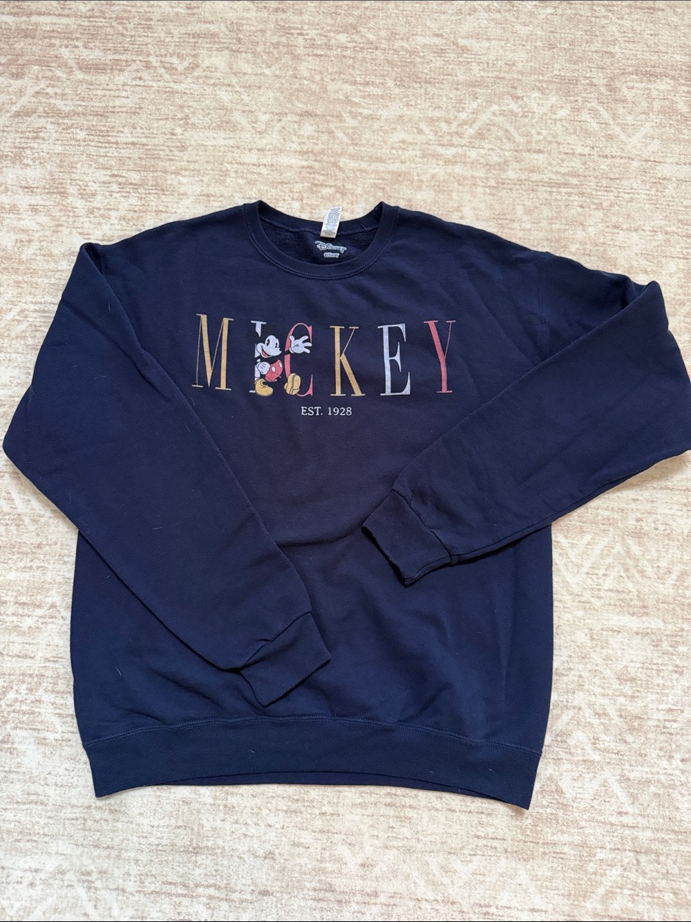 Disney Mickey Mouse Est. 1928 Crewneck Sweatshirt Navy Blue Unisex Size Medium